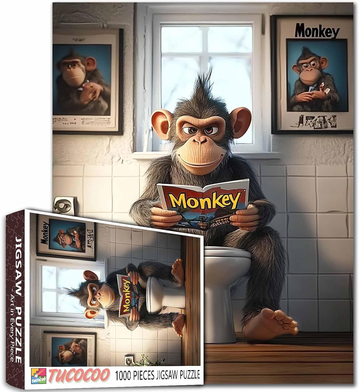 Monkey Magazine Reader 1000pc Jigsaw Puzzle Sky Window 50x70cm Colorful DIY Puzzles for Home Decoration Gifts Family Puzzle Perfect for Game Nights