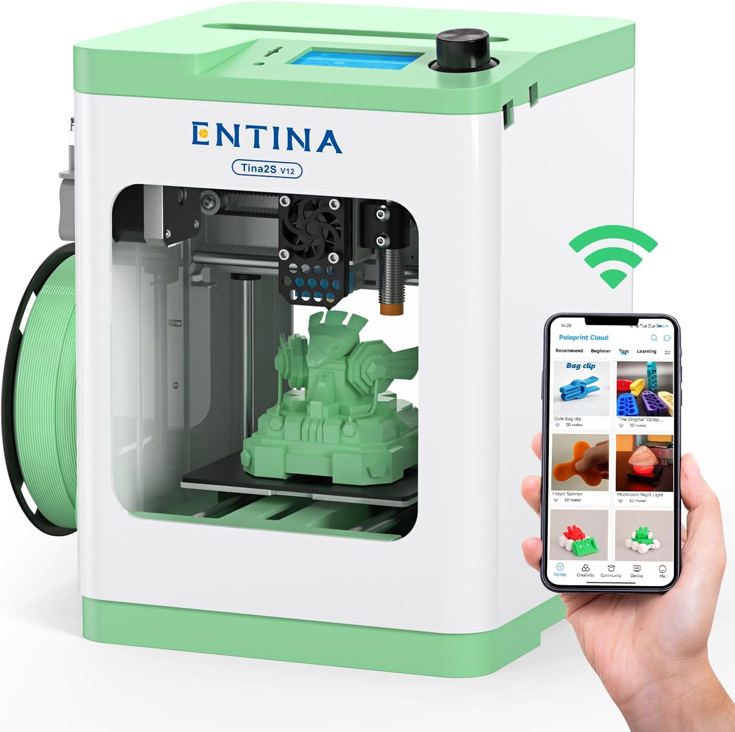 Entina Tina2S 3D Printer with WiFi Cloud Printing, Huge Library, Fully Assembled, Mini 3D Printers for Beginners and Kids with Auto Leveling, High Precision Kids 3D Printer for Home, School and Office