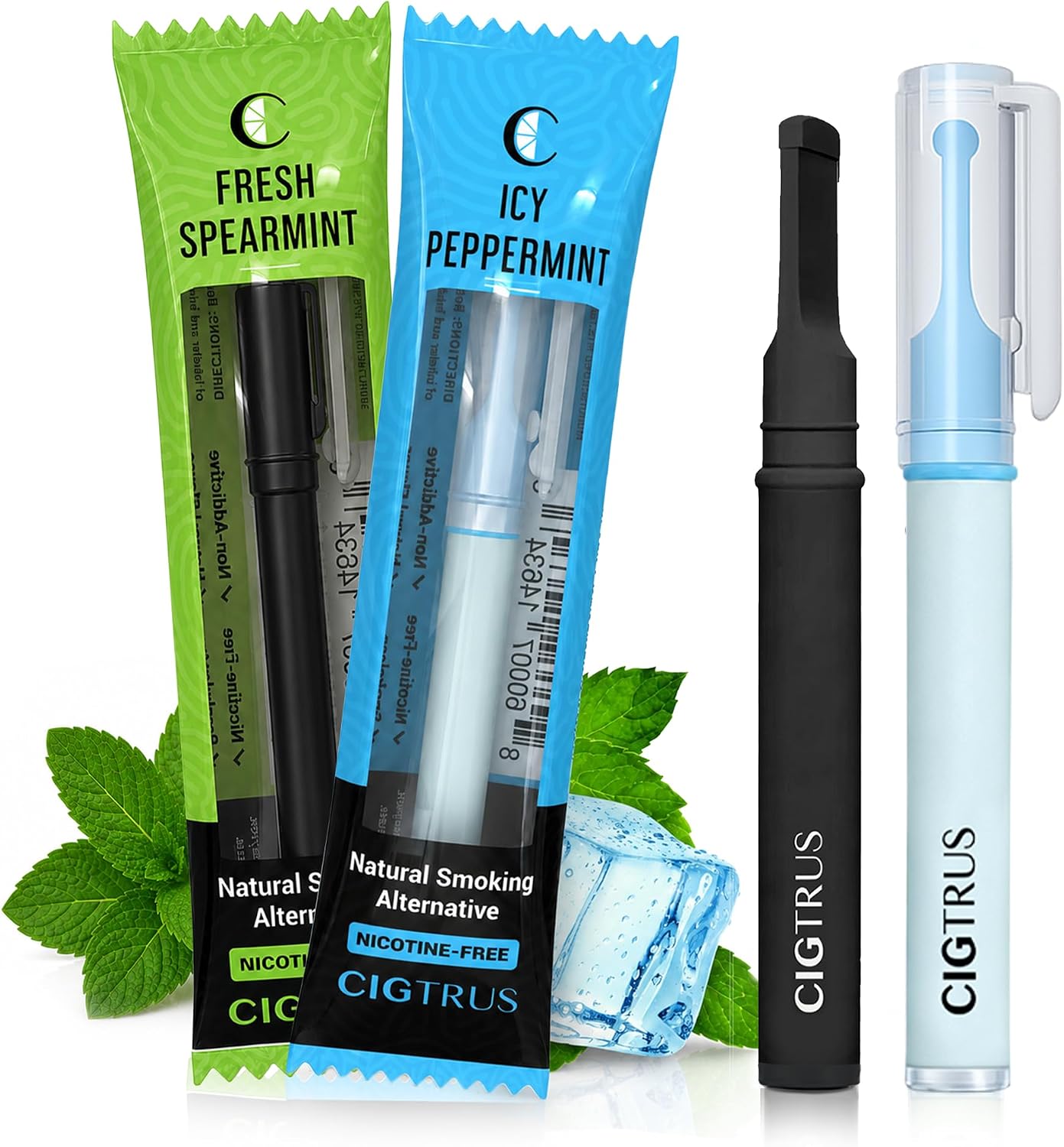 Cigtrus Natural Nicotine-Free & Tobacco-Free Smoking Alternative, Non-Electric Craving Relief, Quit Smoking Aid with Cigtrus (Peppermint & Spearmint) - Pack of 2