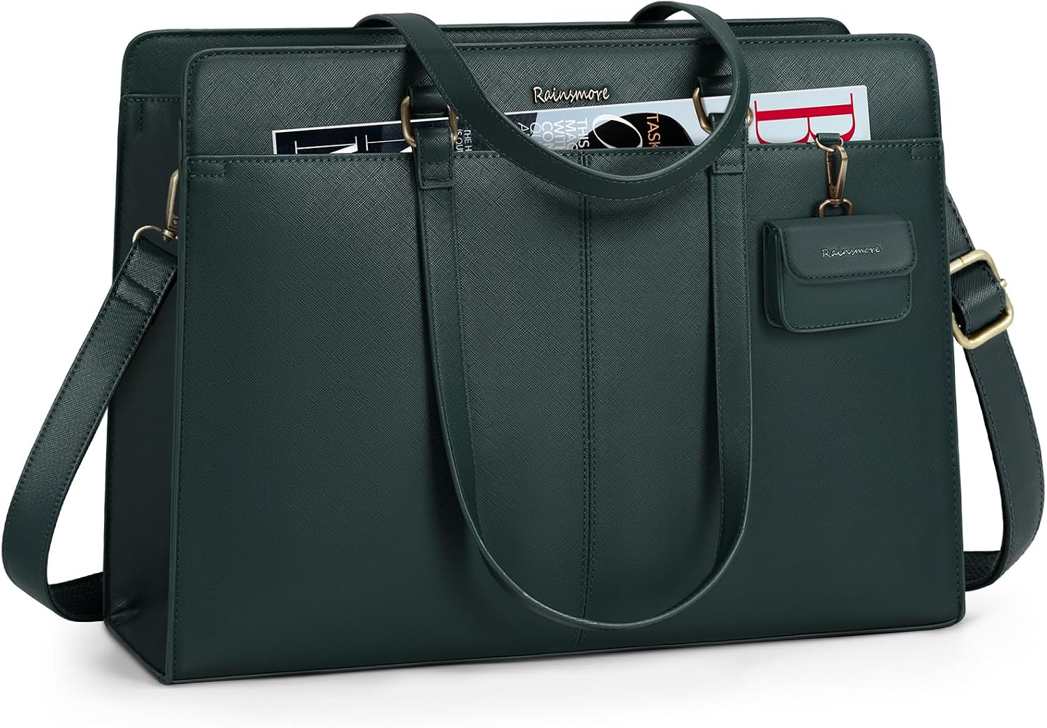 RAINSMORE Laptop Bag for Women 15.6 Inch Work Tote Bags Waterproof PU Leather Handbag Shoulder Bags Business Office School Briefcase Green