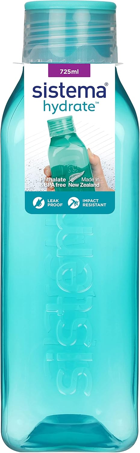 Sistema Square Sports Water Bottle | 725 ml | Leakproof Kids Water Bottle | BPA-Free | Assorted Colours (Not Selectable) | 1 Count