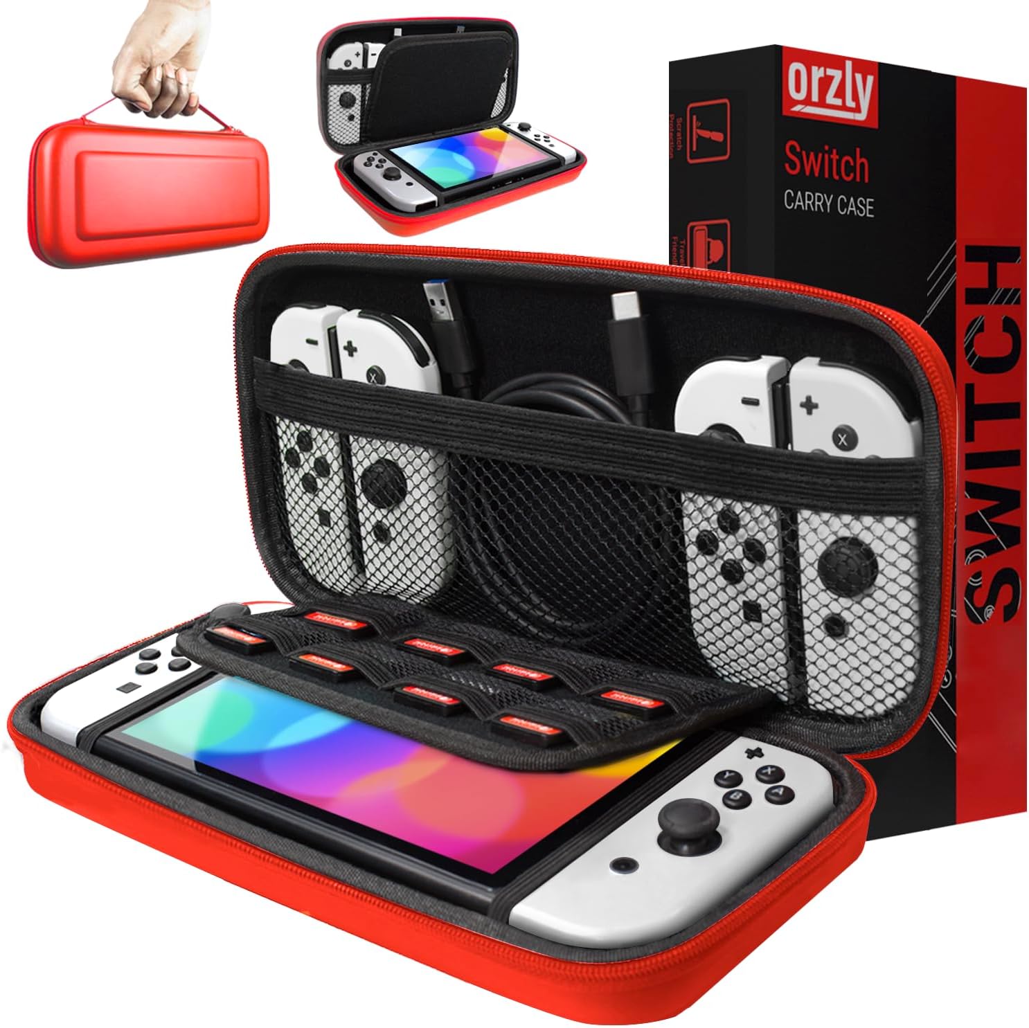 Orzly Carrying Case for Nintendo Switch OLED and Switch Console - Black Protective Hard Portable Travel case Shell Pouch for Nintendo Switch Console & Accessories