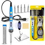 Electronics Soldering Iron Kit - 80W Digital LCD Solder Gun with ON/OFF Switch Adjustable Temperature Controlled and Fast Heating Thermostatic Design Welding Tool