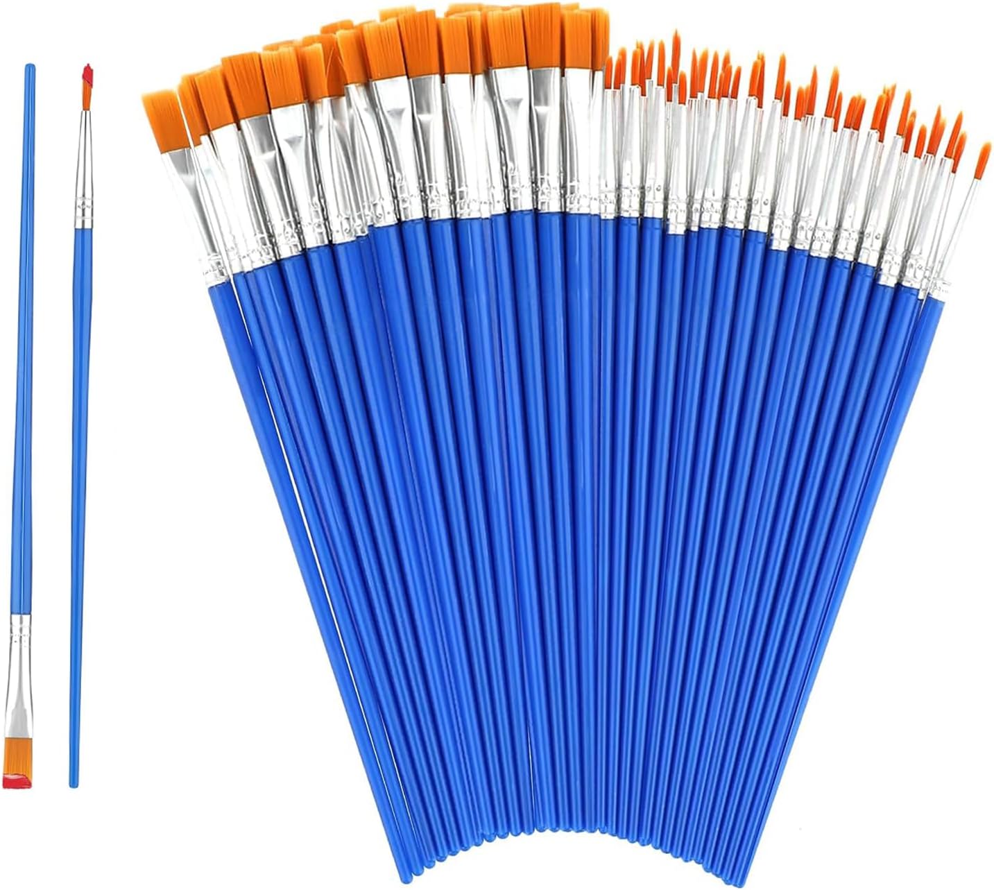 60 Pcs Small Paint Brushes Bulk, Paintbrushes with Flat and Round Pointed, Face Paint Brushes for Acrylic, Oil, Watercolor, Rock Painting, Drawing and Art Supplies(30 Round and 30 Flat)