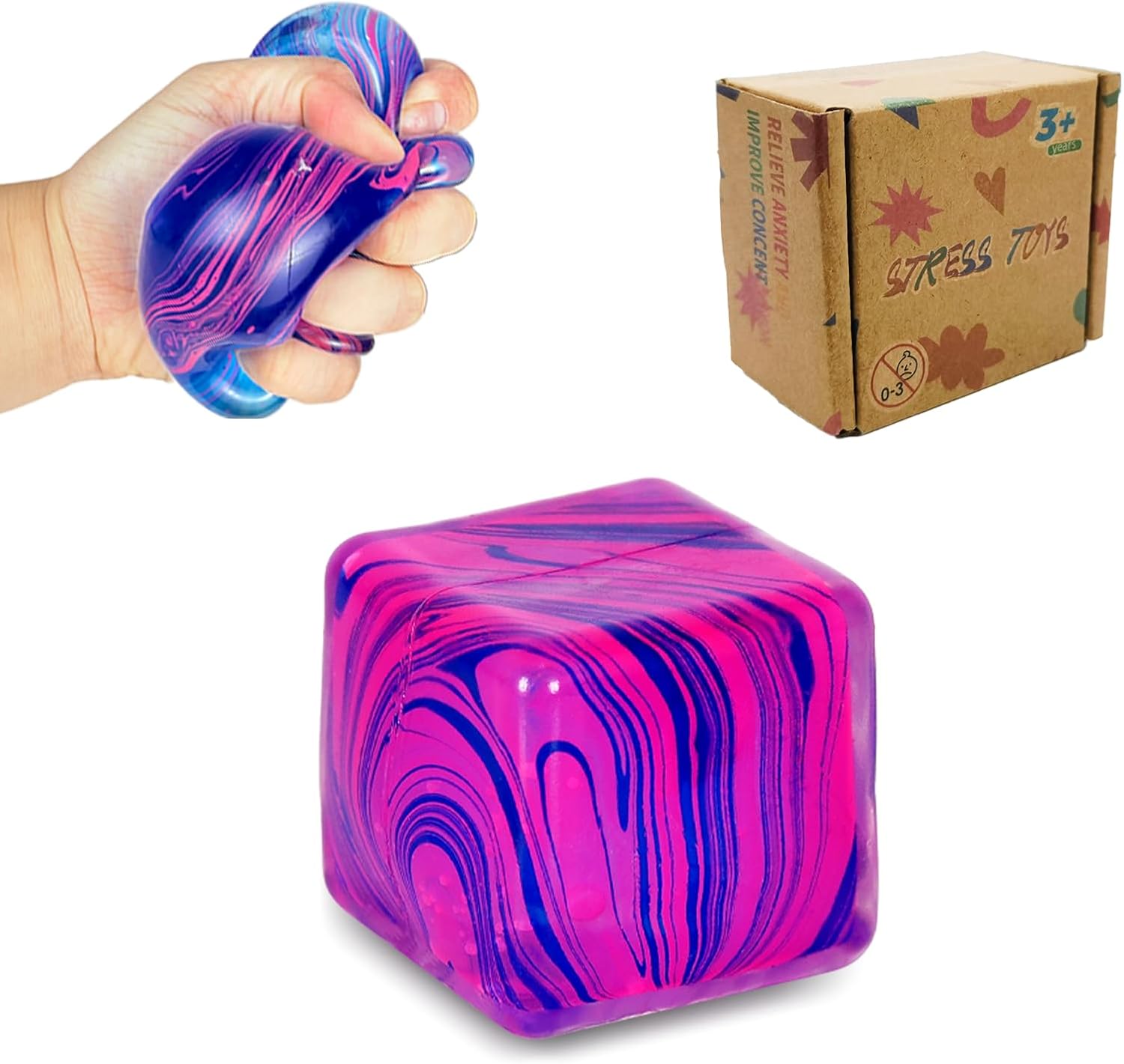 1Pcs 5cm Fidget Toys Squishy Stress Doh Cube, Giant Stress Balls for Kids Adults Squishy Anxiety Stress Relief Ice Fidget Cube Sugar Balls, Sensory Toys for Kids with Autism