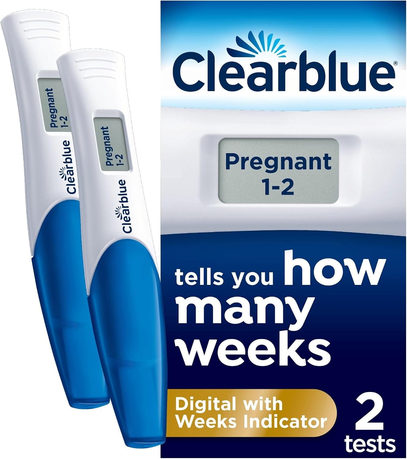 Clearblue Pregnancy Test - Digital with Weeks Indicator, the Only Test that Tells You How Many Weeks, 2 Digital Tests, Packaging May Vary