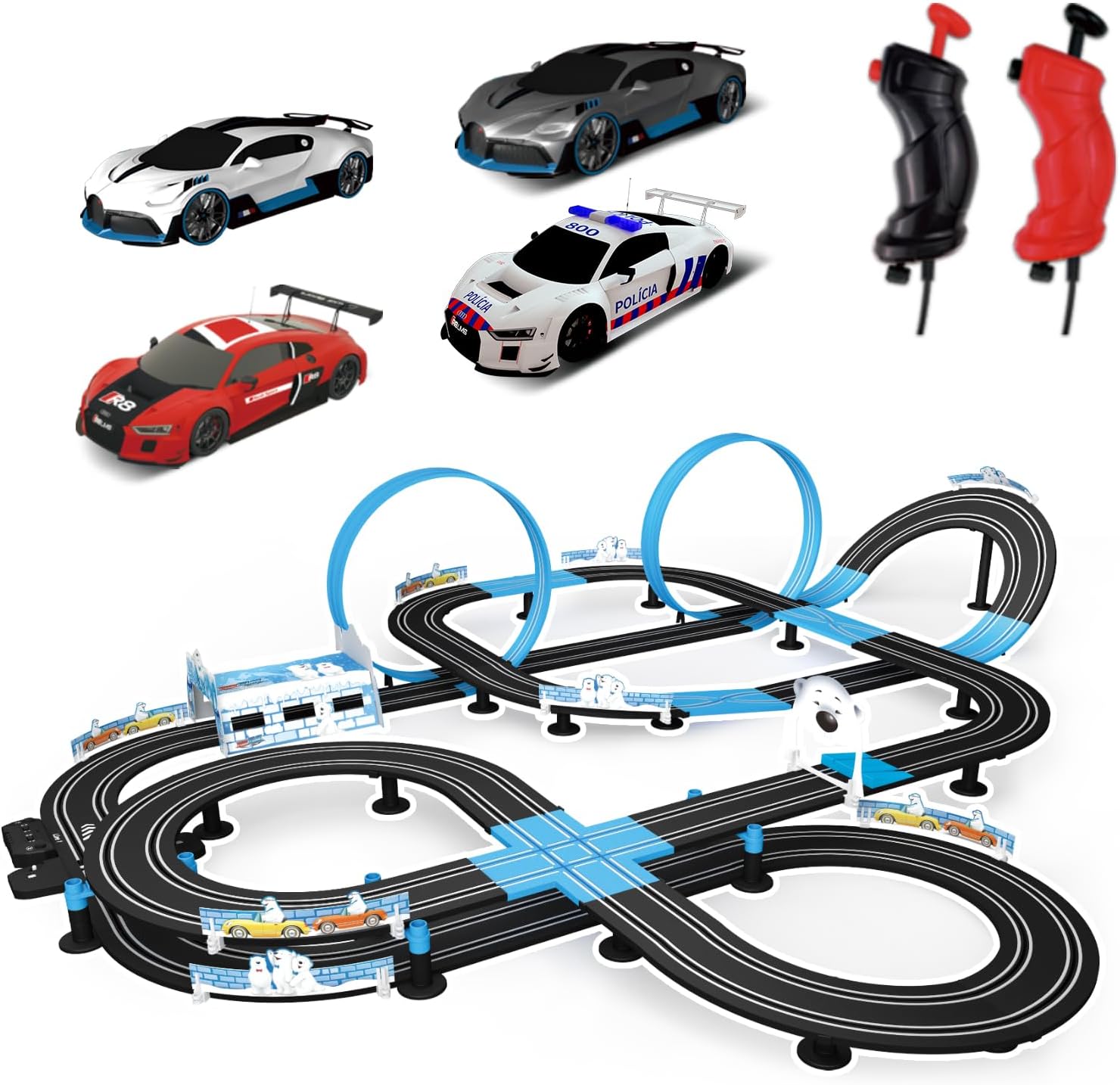 AGM MASETCH High Speed Series Tram Dual Track Set, Track with 4 Vehicles Official Licensed Slot car Racing, Comes with 2 Hand Controls and Track Parts and a Lap Counter.
