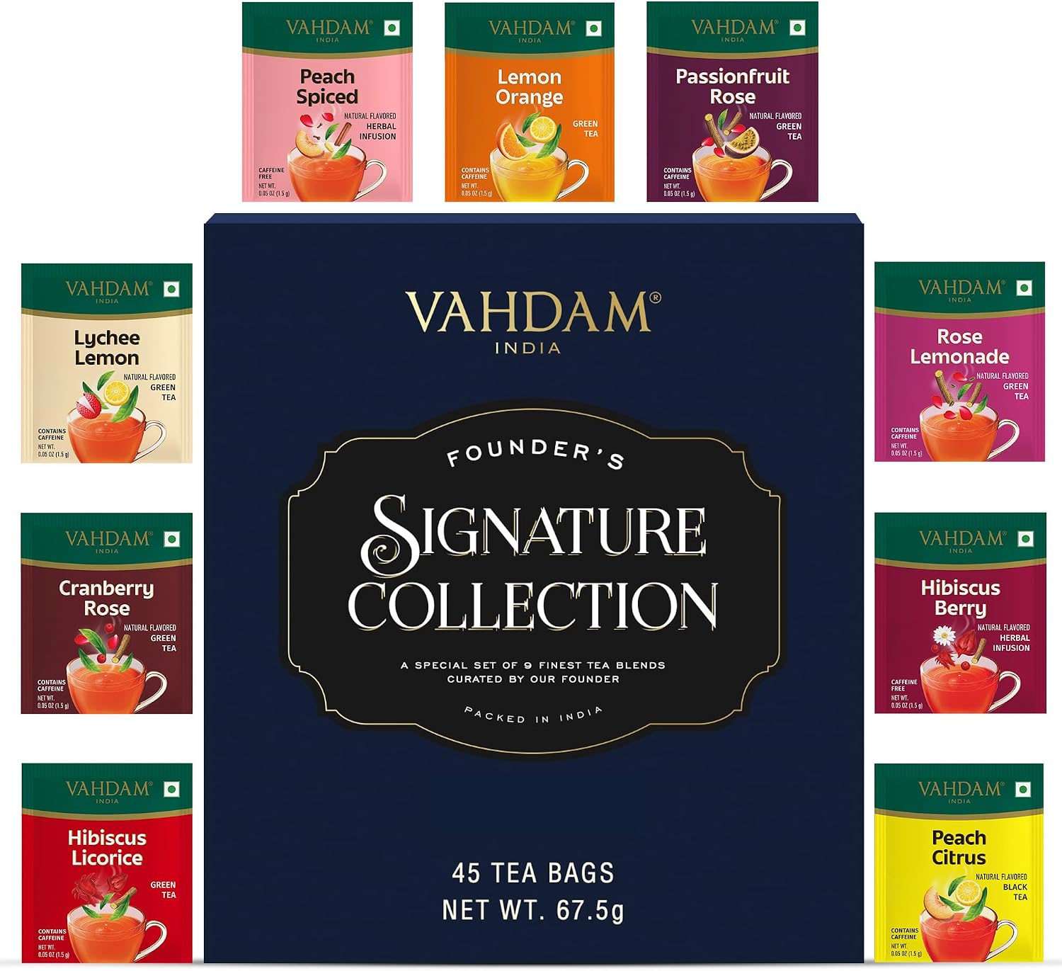VAHDAM Assorted Tea Bag Sampler | 8 Tea Flavors, 40 Tea Bags Gift Set