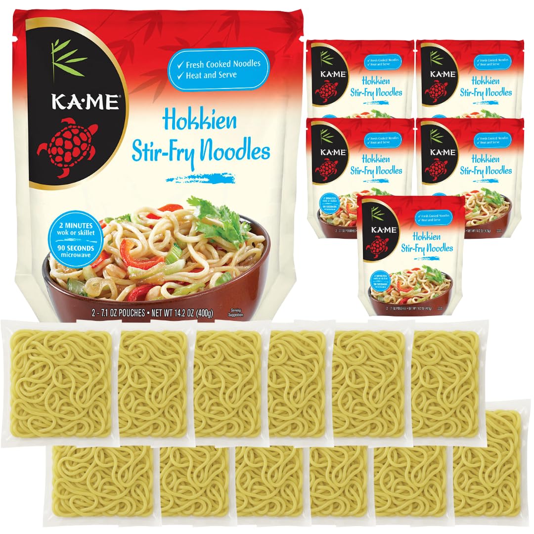 KA-ME Hokkien Stir-Fry Noodles 14.2 oz (Pack of 6), Authentic Asian Ingredients and Flavors, Certified Gluten-Free, Made of Rice, Authentic, No Preservatives or MSG, Instant & Microwaveable, Ideal In A Stir-Fry, Salad Soup or Your Favorite Noodle Recipe and Many More