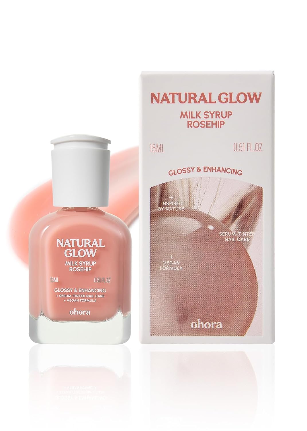 ohora Natural Glow Milk Syrup Nail Strengthener (Rosehip) - Tinted Nail Hardener for Brittle, Damaged Nails, Quick-Dry Glossy Finish, Nail Repair & Growth, 15 mL