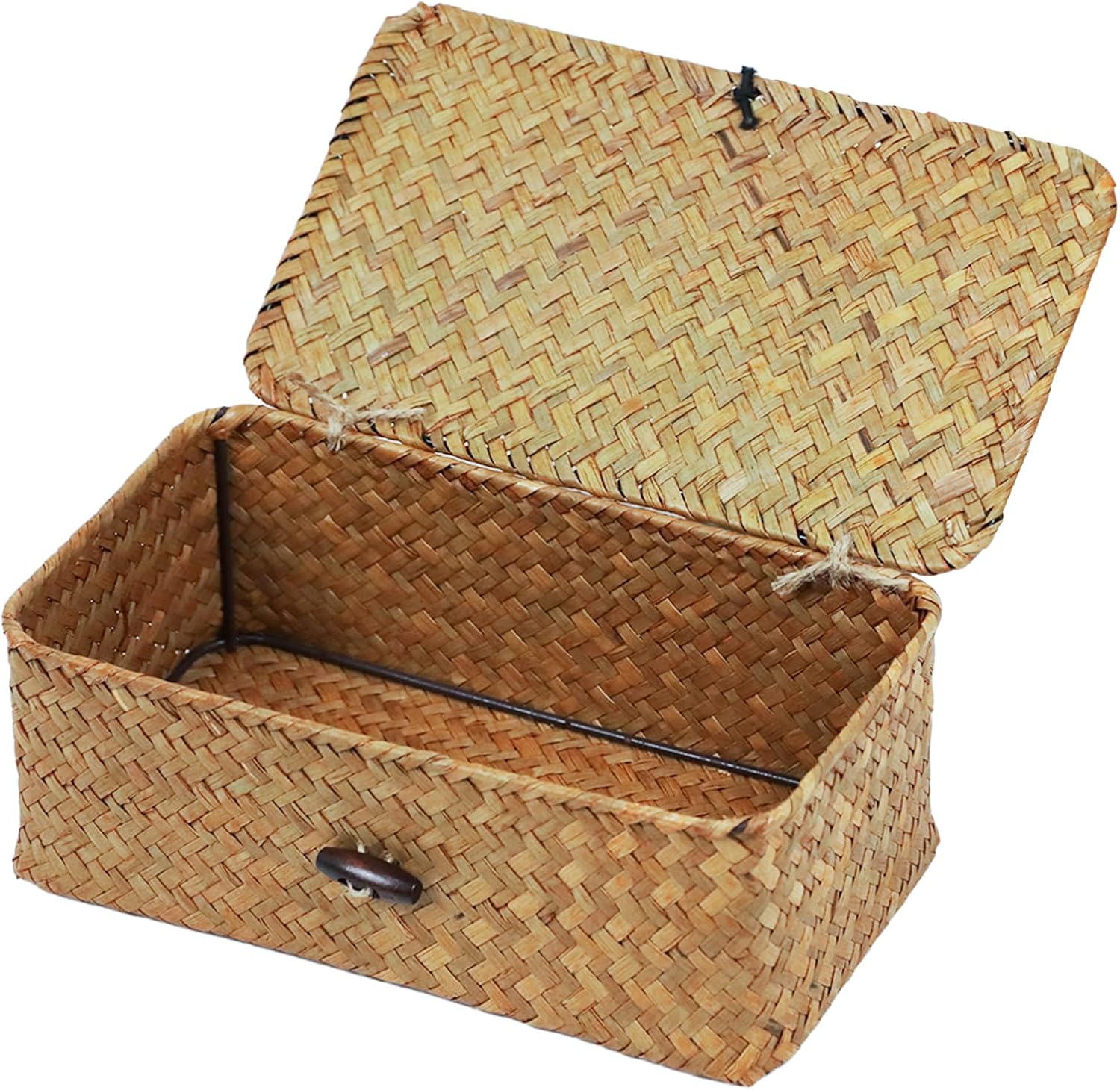 Wicker Storage Basket with Lid, Seagrass Storage Baskets for Organizing