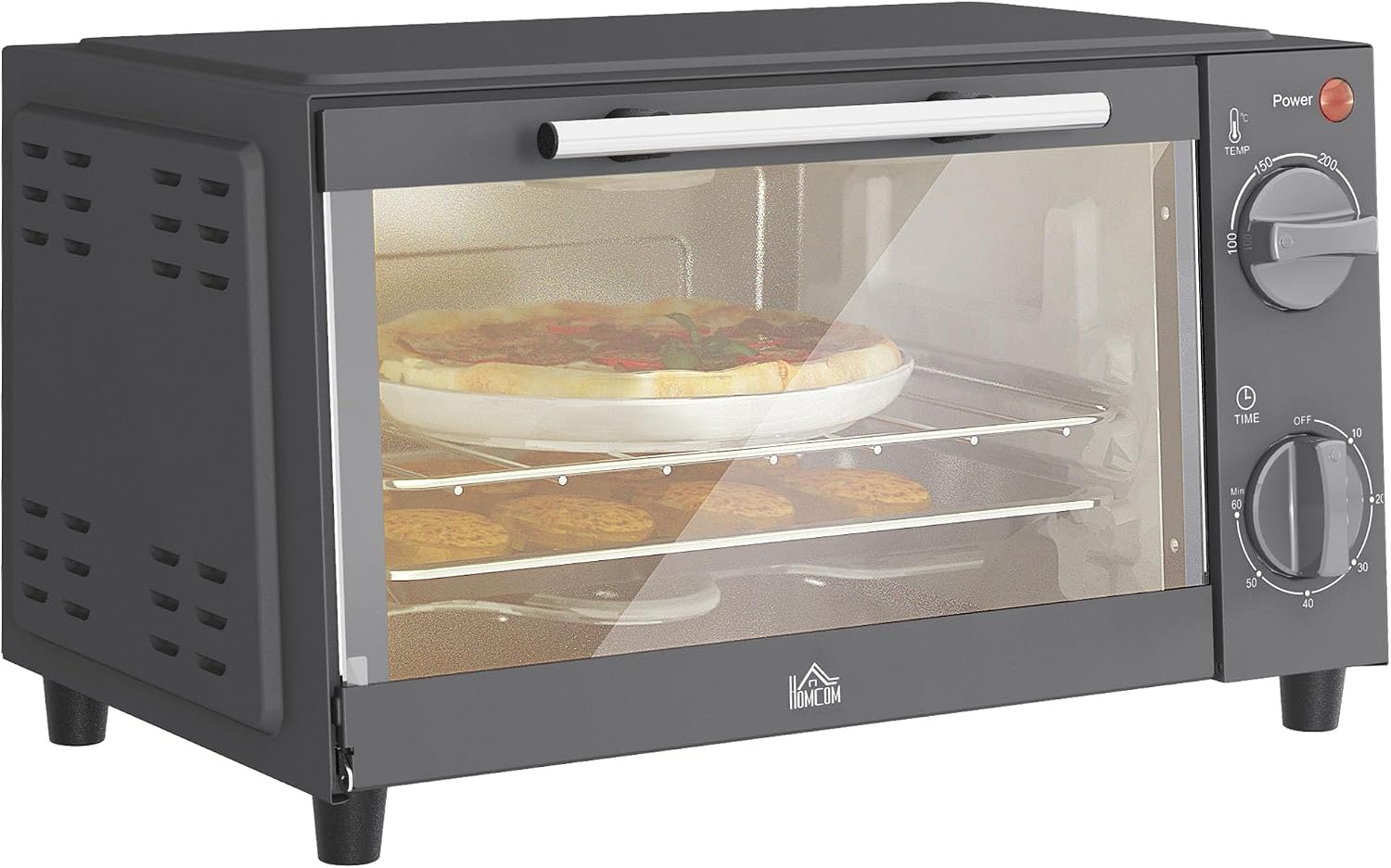 HOMCOM Mini Oven 9L Toaster Oven with Adjustable Temperature 750W Grey