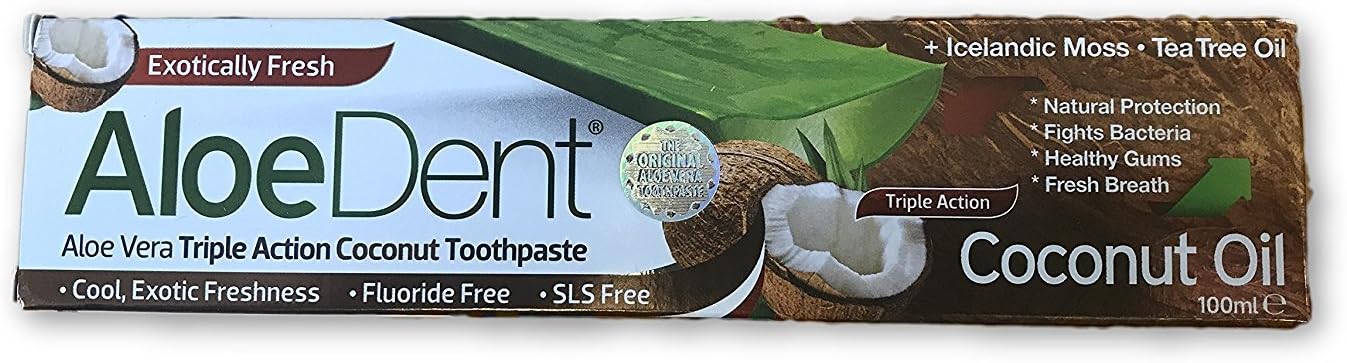 6 X Aloe Dent Aloedent Aloe Vera Triple Action Coconut Toothpaste Fluoride Free Coconut Tea Tree Oil - 100ml