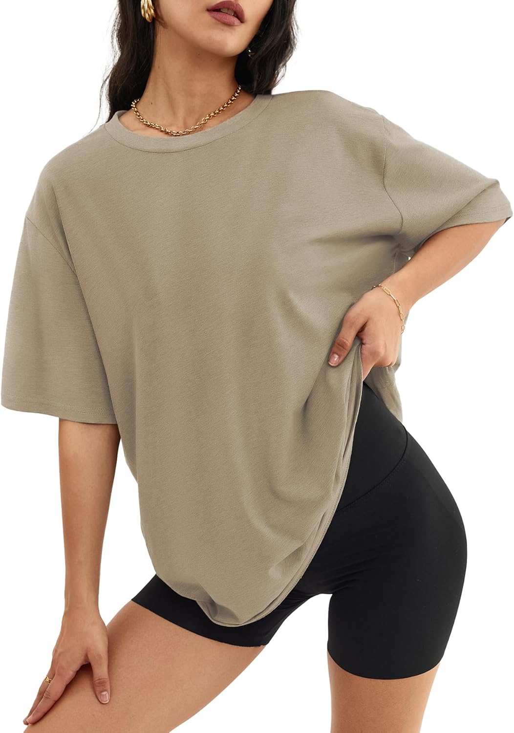 ATHMILE Womens Oversized T Shirts Loose Fit Crewneck Short Sleeve Tops Summer Casual Blouse Y2K 2025 Basic Tee Beach