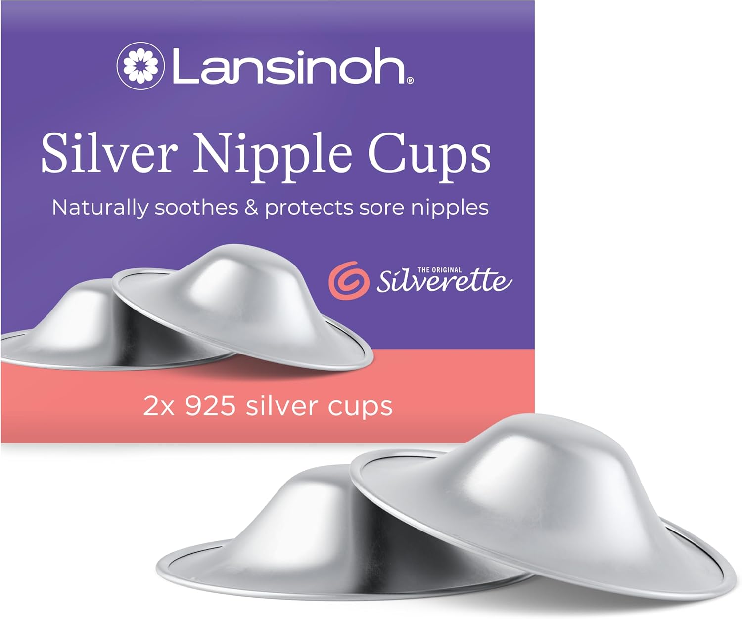 Lansinoh Silver Nipple Cups - 925 Sterling Nickel Free Silver Nipple Shields for Breastfeeding - Naturally Protects and Helps Heal Sore Nipples Breast Feeding - Postpartum Essentials