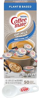 Nestle Coffee mate Plant Based Liquid Coffee Creamer Singles, Vanilla Flavored Oat Milk, 50 Ct Box with By The Cup Coffee Scoop