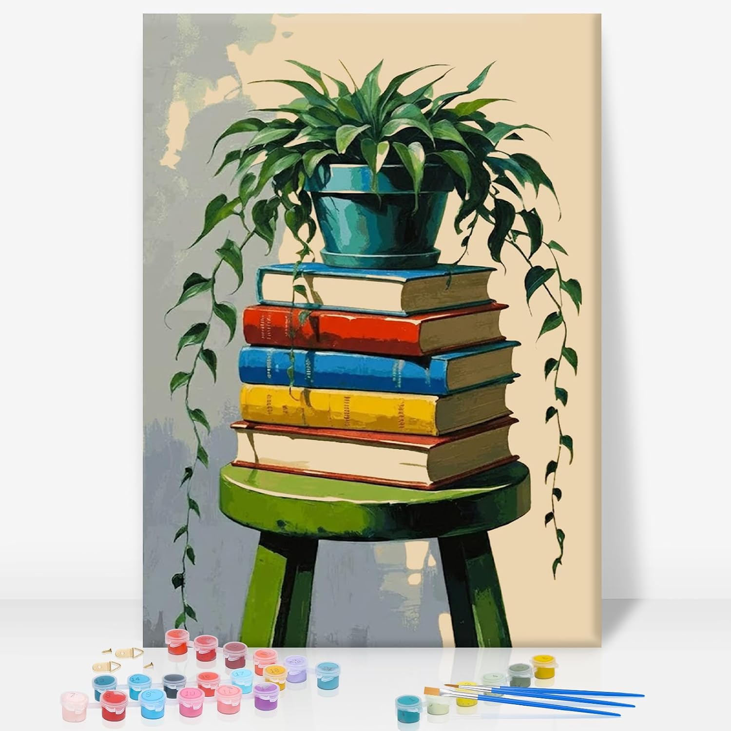 GEEHEIY Paint by Numbers for Adults with Frame, Plants Easy Framed Paint by Numbers Kits on Canvas for Beginner, Books DIY Acrylic Oil Adult Painting by Numbers for Gift Home Decor 8 x 12 inch