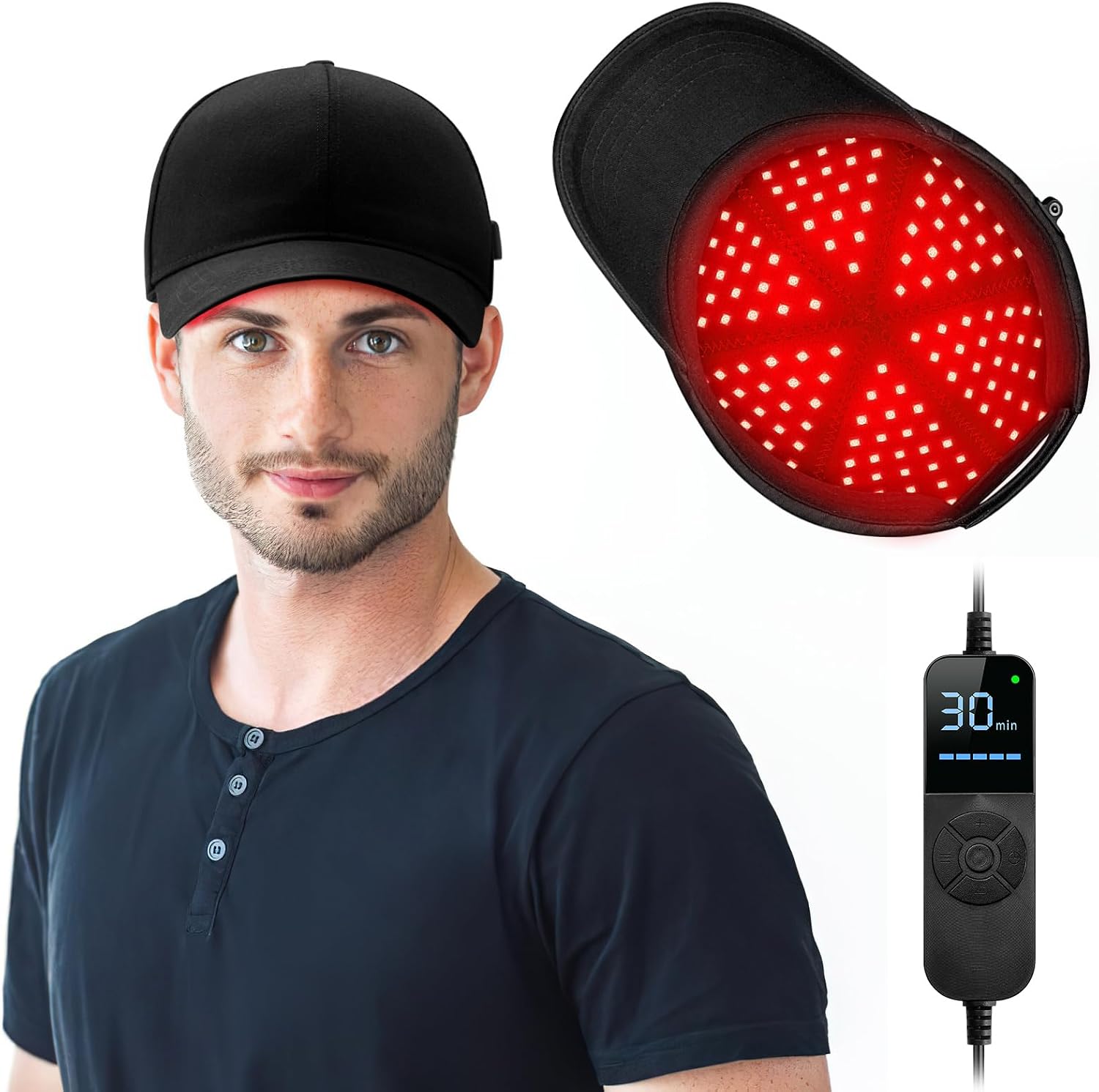 Laser Hair Growth Cap，Red Light theray for Hat Growth, Black Cap