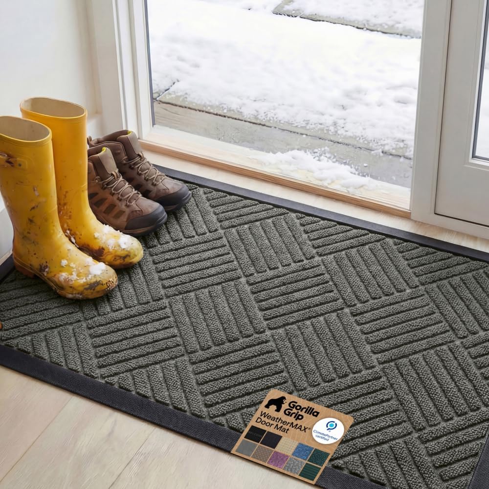 GORILLA GRIP WeatherMAX Door Mat, Indoor Outdoor Use, 47x35, Gray Diamond
