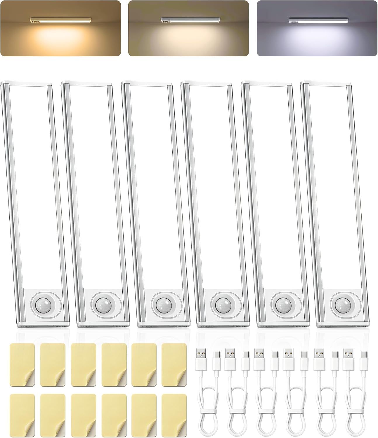 6-Pack Under Cabinet Lighting, Motion Sensor Light Indoor, Closet Lights