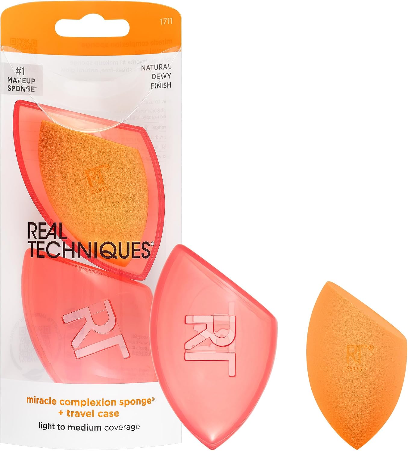 Real Techniques Miracle Complexion Sponge with Travel Case, Latex-Free, Vegan, for Foundation, Cream, Skin Tint, Illuminator, Dewy Finish, Easy to Clean (Packaging and Colour May Vary)