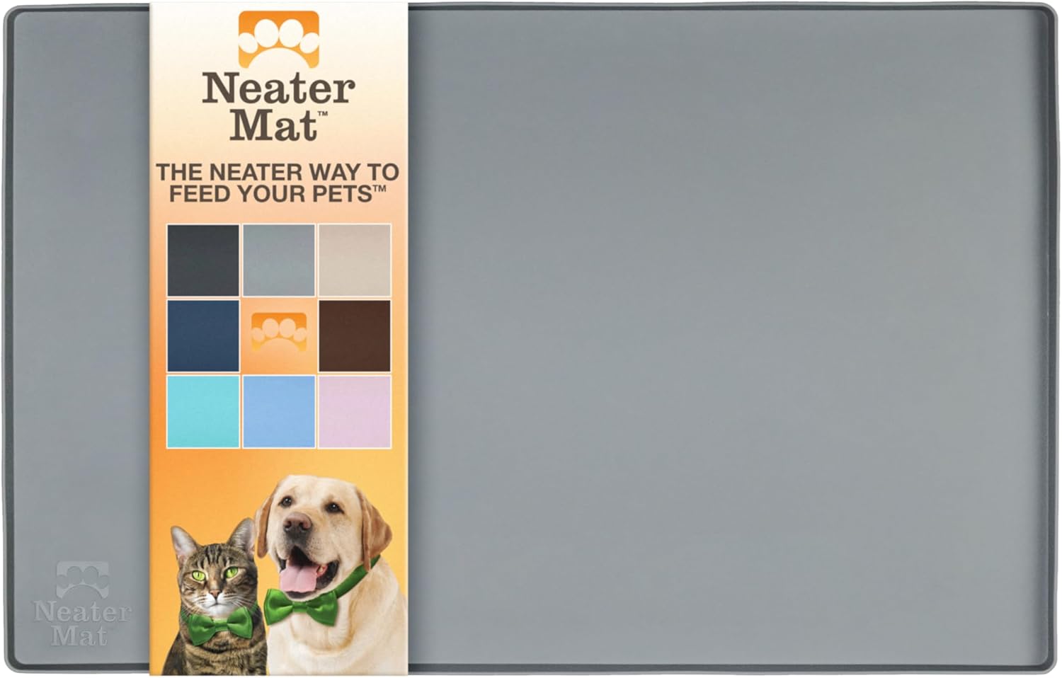 Neater Pet Brands Neater Mat Pet Mats for Food and Water, Cat & Dog Bowl Mat Waterproof Silicone, Feeding Tray, Dog Food Mats for Floors, Placemat w/Raised Edge for Under Bowls, 19" x 12", Grey