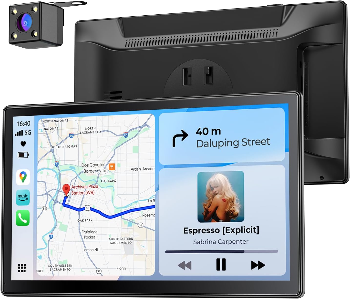 9" Wireless Portable 60FPS Car Screen for Apple CarPlay & Android Auto, 1024*600 HD Display, Magnetic Mount, OTA, Portrait and Landscape Modes, Backup Camera, Bluetooth, Voice Control, GPS Navigation