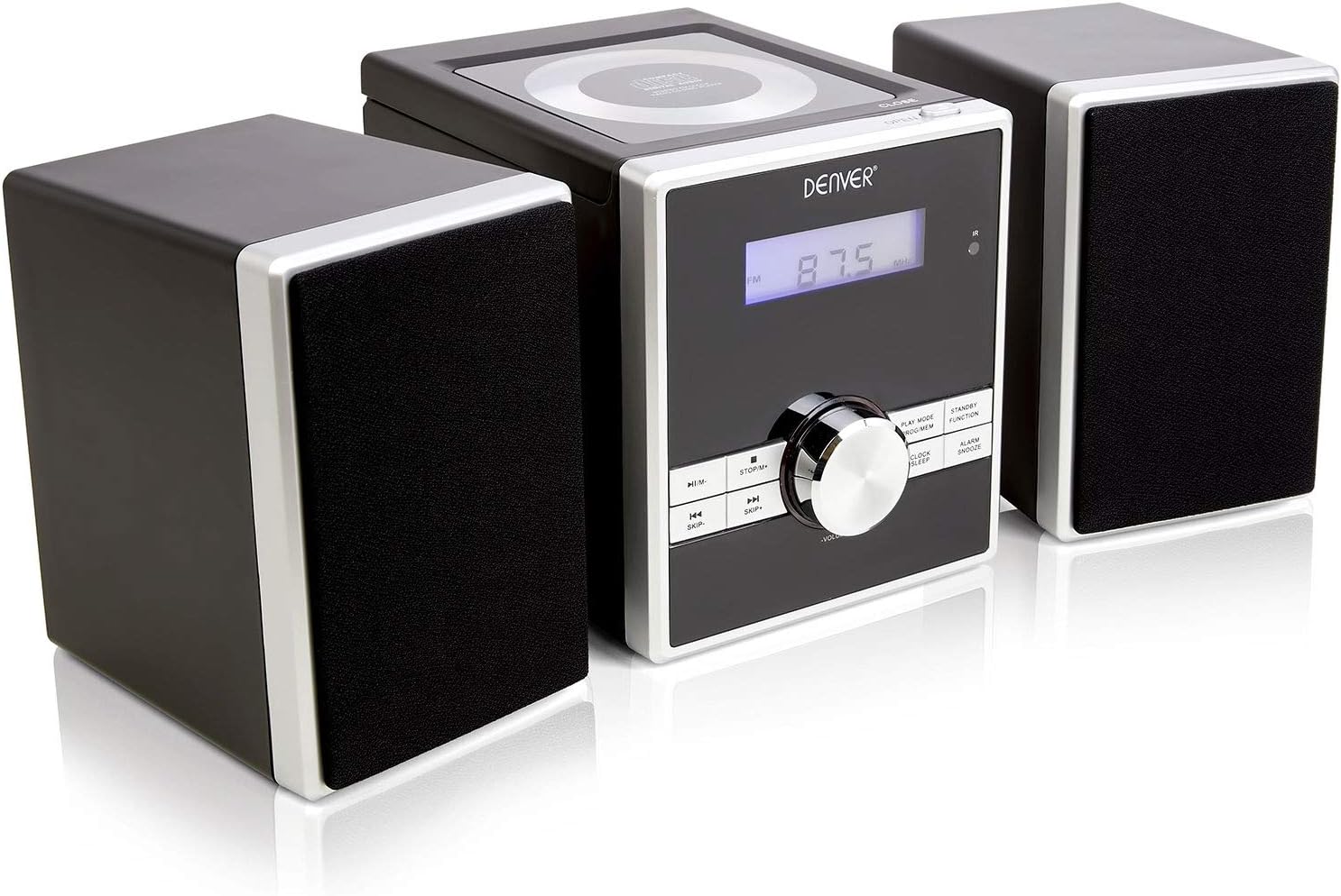 Denver Mini HiFi System CD Player For Home With Speakers - CD Micro System Mains Operated with FM Radio, Clock Radio Alarm, Snooze & Sleep, AUX IN, Remote Control – MCA-230