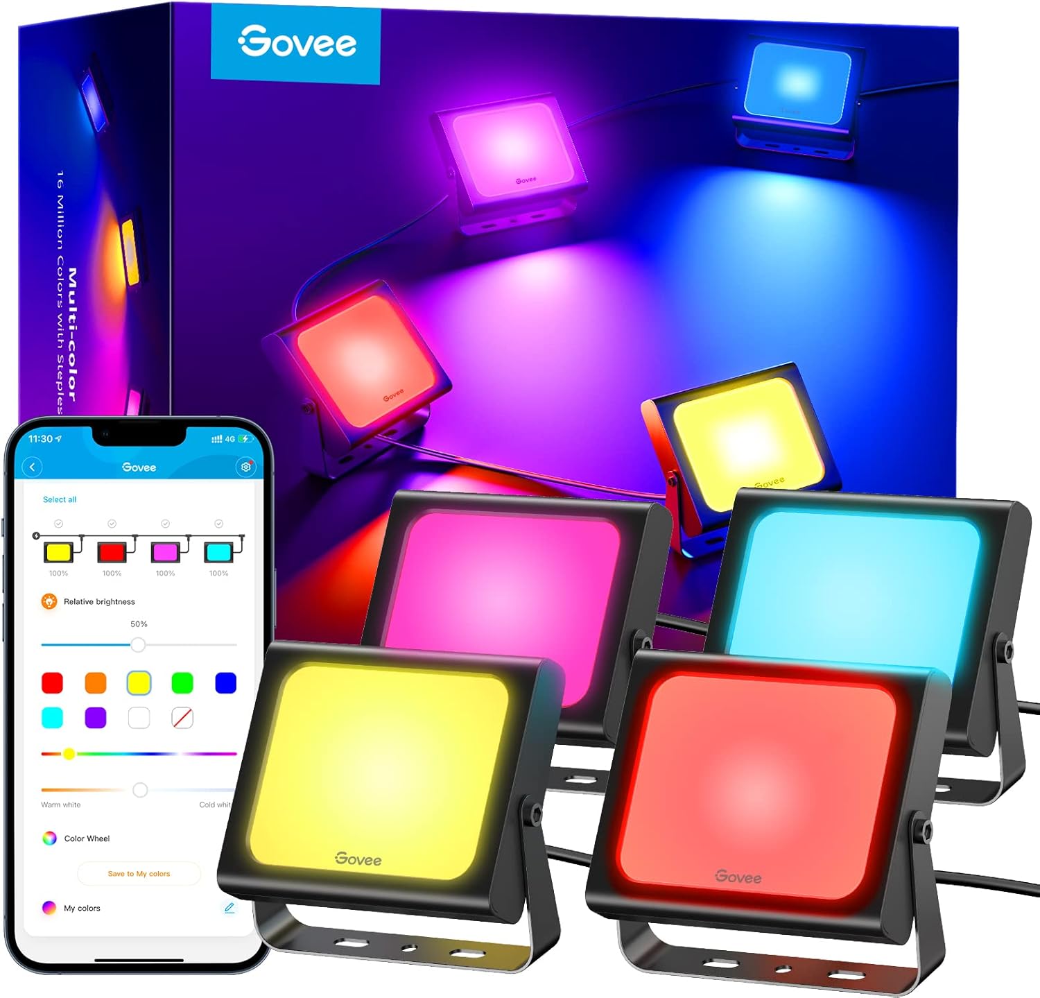 Govee Outdoor Flood Lights, Uplight 2 in 1, LED Low Voltage Landscape Lighting, IP65 Pathway Lights with App Control for Garden, Yards, Holiday Decor, Wired 4 Pack