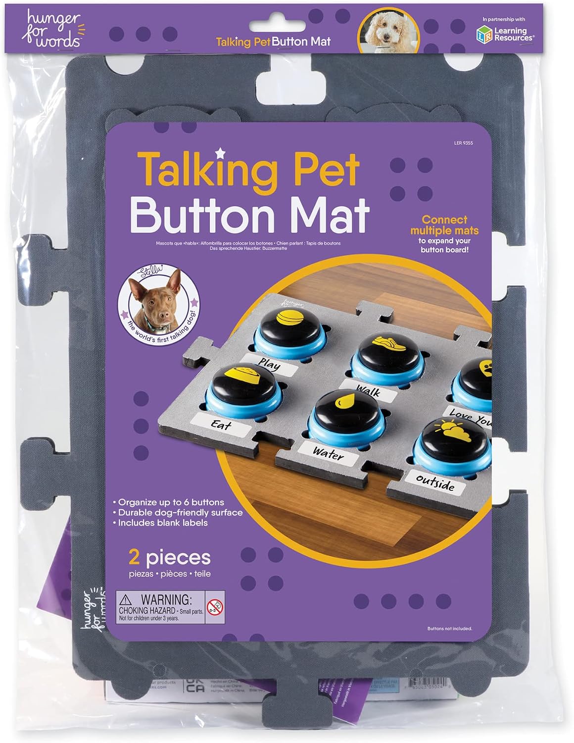Hunger for Words Talking Pet Button Mat - 1 Piece Single Mat Holds Up to 6 Buttons, Talking Dog Button Mat, Talking Dog Button Storage, Pet Supplies, multi