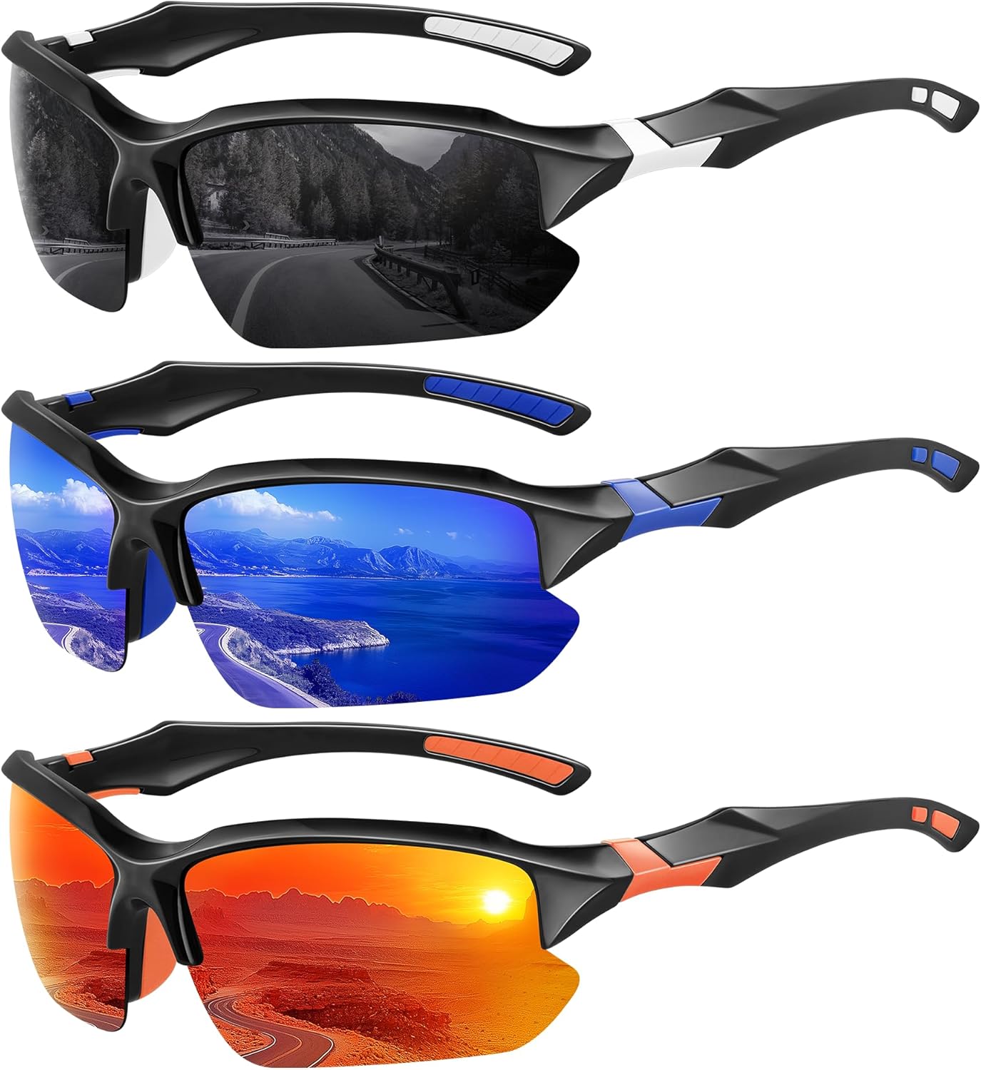 XVXV Polarized Sports Sunglasses for Men - UV Protection Half Frame Sun Glasses for Running Fishing