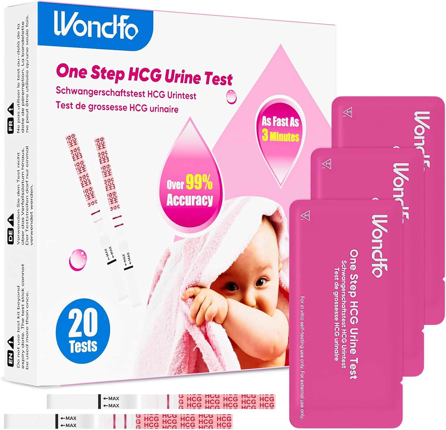 Wondfo Pregnancy Test Strips Early Detection Pregnancy Test 10mIU Sensitive, 20 Pack