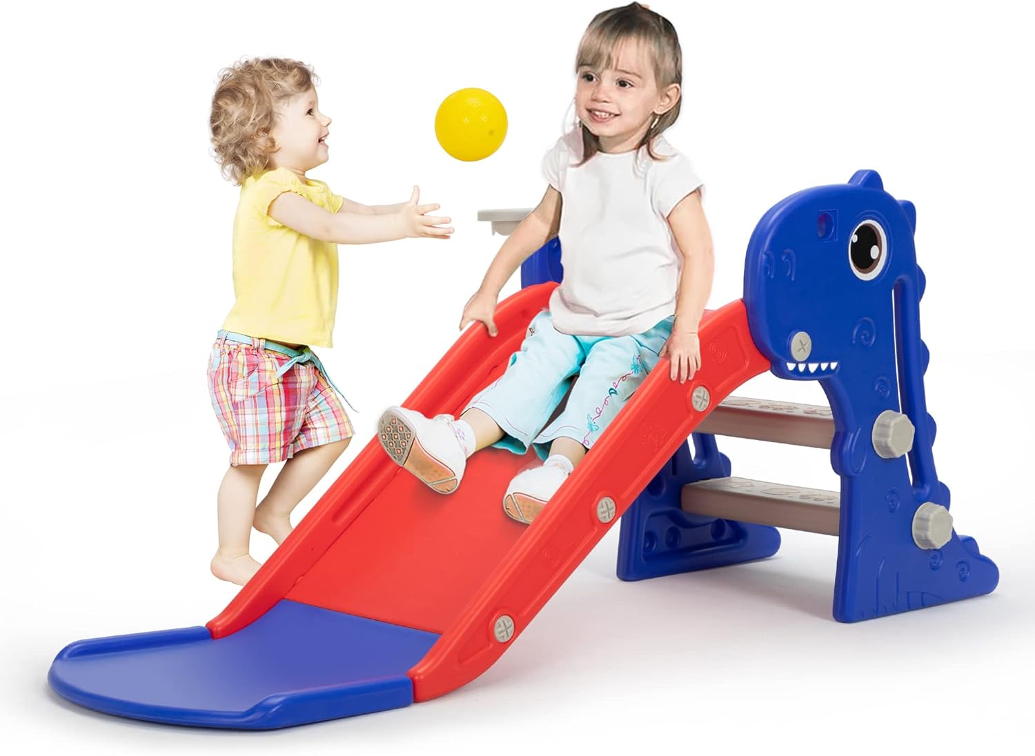 3 in 1 Toddler Slide, Kids Slide Climber Playset with Basketball Hoop, Indoor and Outdoor Playground for Kids, Folding Design Freestanding Baby Slide, Easy Assembly