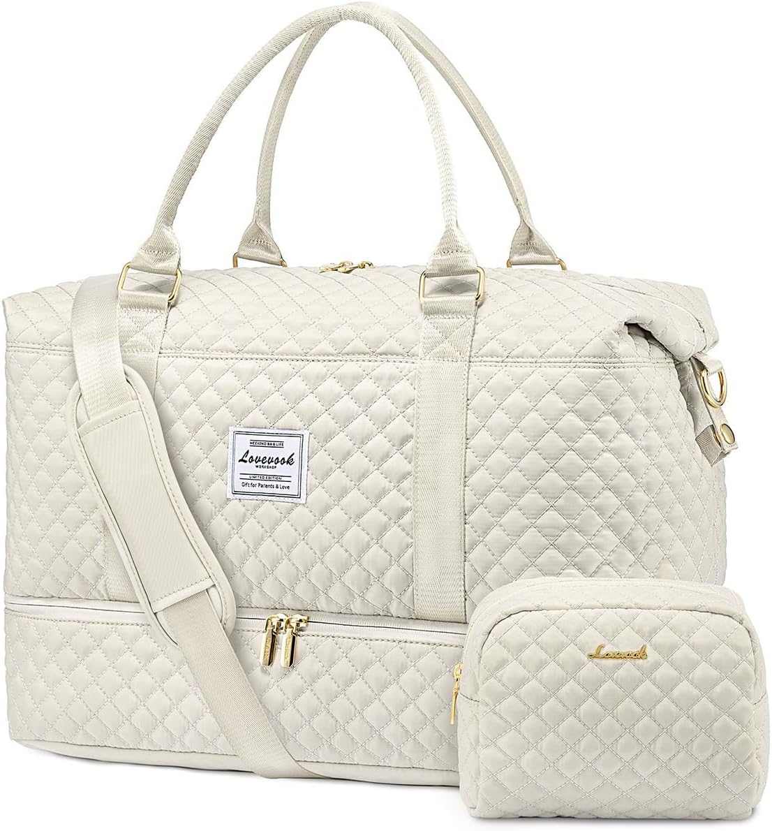 LOVEVOOK Travel Bag for Women With Shoe Compartment - Weekend Overnight Carry-on Duffel With Toiletry Bag - Waterproof Holdall for Gym, Sports, Vacation - Ryanair EasyJet Cabin Hand Luggage