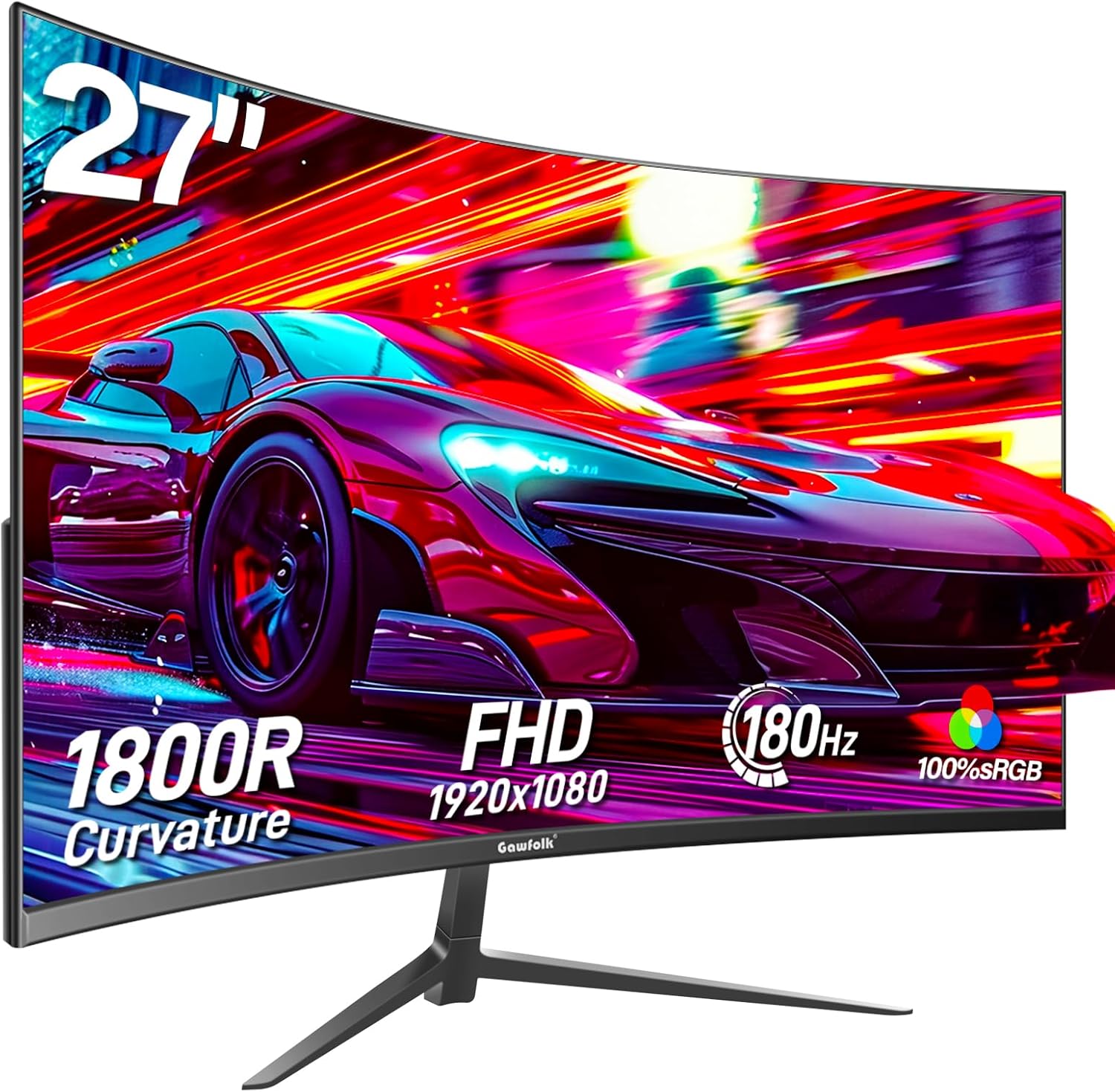27 inch Curved Gaming Monitor,144Hz/180Hz PC Monitor Full HD 1080P, Frameless 1800R Computer Display with FreeSync & Eye-Care Technology, Wall Mountable, DP, HDMI Port (Black)