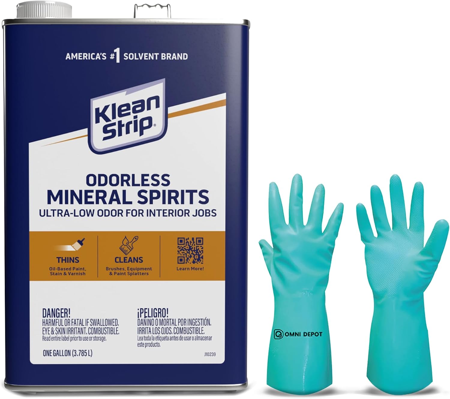 Paint thinner for Oil Based Paint - Klean Strip Odorless Mineral Spirits 1 Gal - Mineral Spirits for Wood - Mineral Spirits for Oil Painting, Varnishes & Stains - Available with Omni Depot Gloves