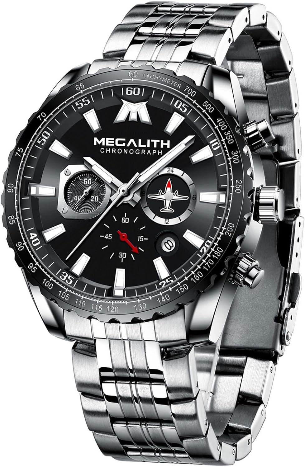 MEGALITH Mens Watches Designer Large Face Analogue Watch for Men Waterproof Stainless Steel Wrist Watch Luminous Date Gents Watches