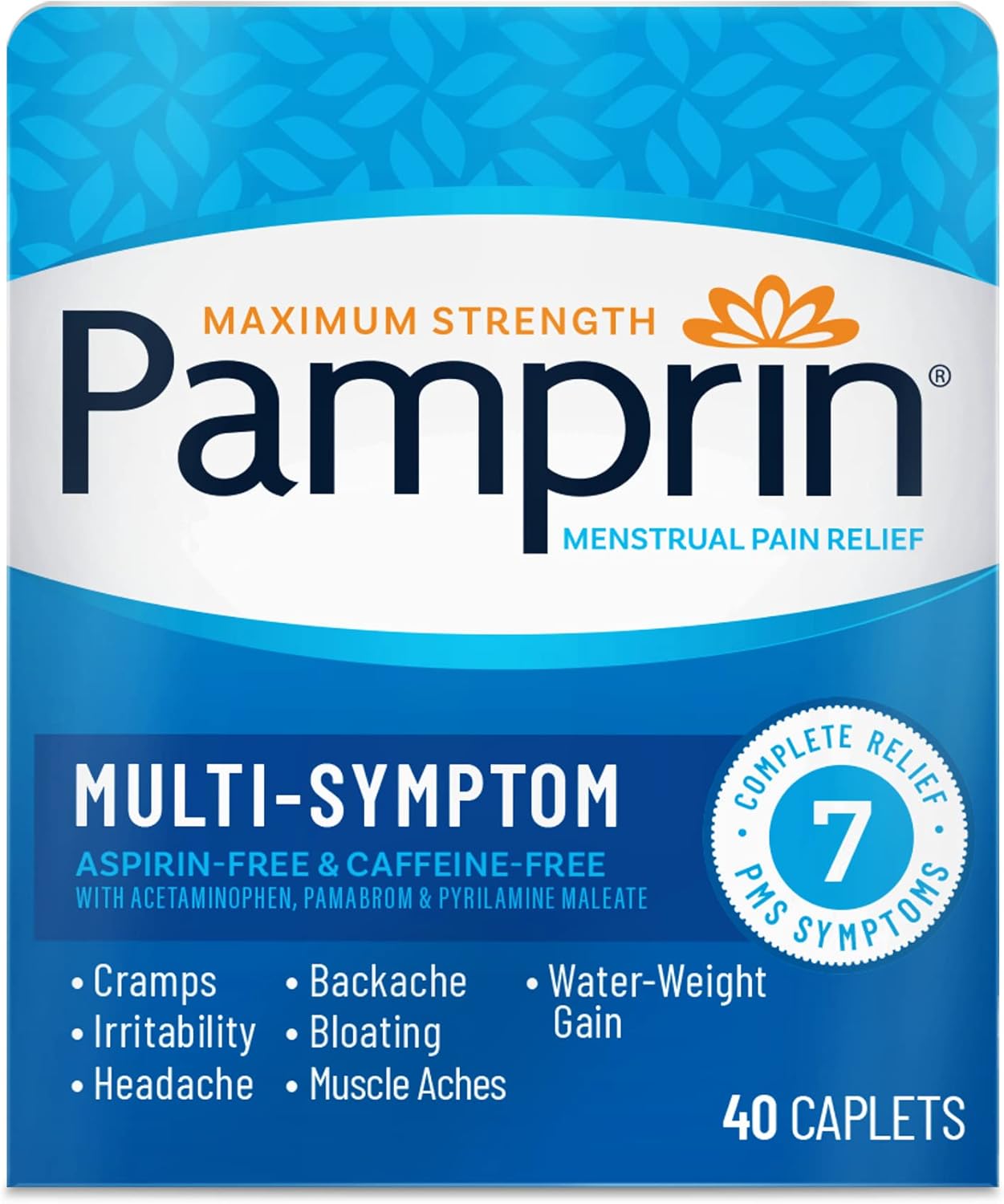 Pamprin Menstrual Symptoms Relief Including Cramps, Pain, Bloating, 40 Caplets and Carefree Panty Liners, Regular, Unscented, 54 Count