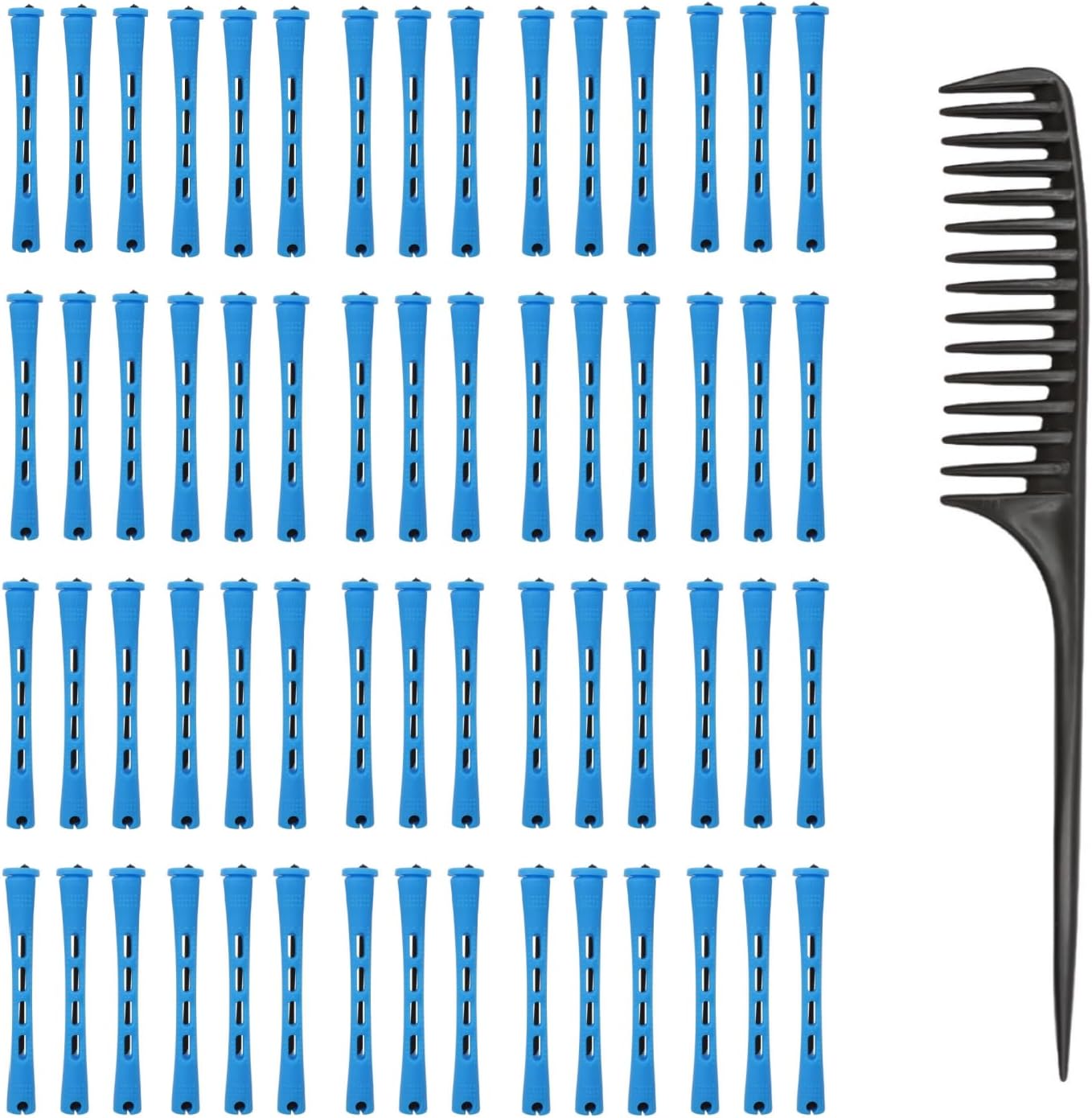 VEGCOO 60 Pieces Perm Kit, 0.35 Inch Small Size Hair Rollers with Comb, Cold Wave Perm Hair Rods for Short Hair Long Styling Tool for DIY