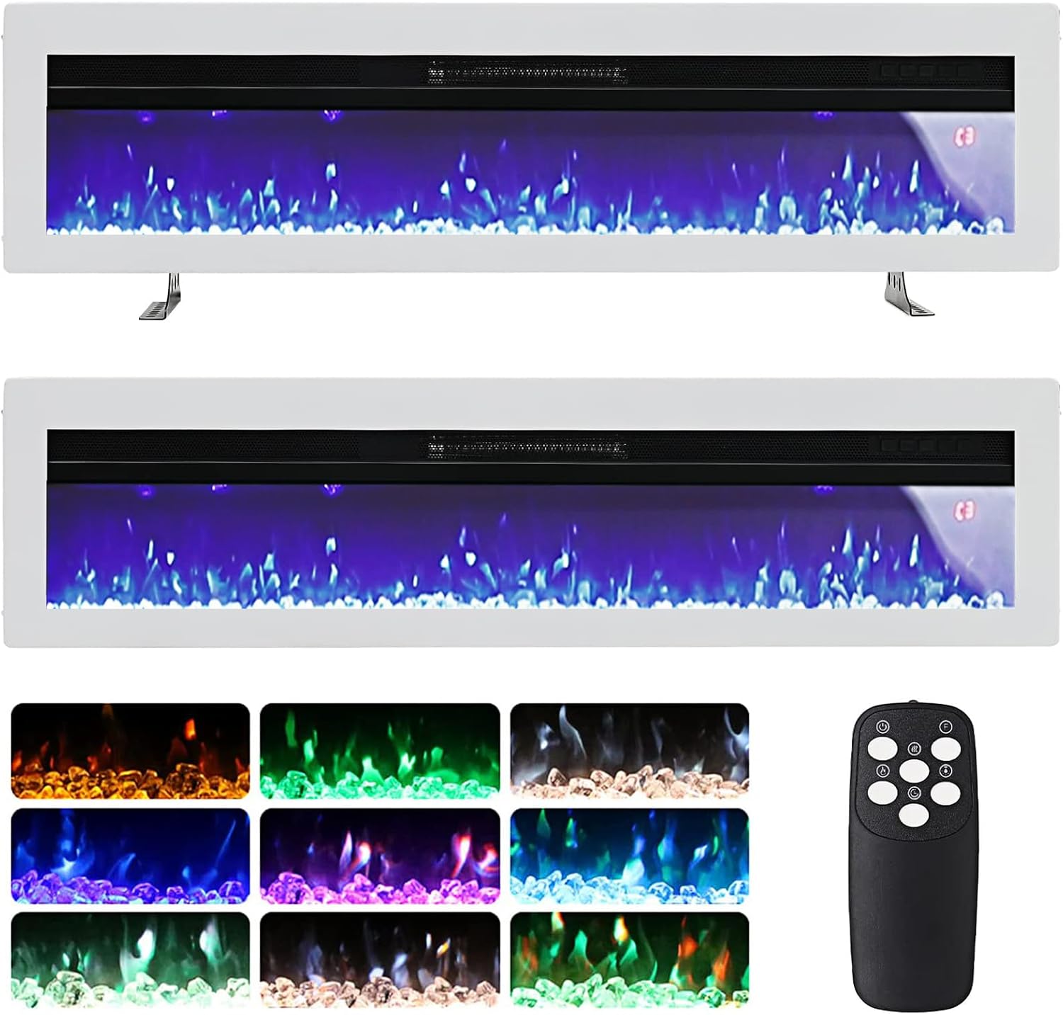 WarmieHomy 3 in 1 Electric Fire 152cm Freestanding/Recessed/Wall Mounted Electric Fireplace, Medial Wall Fireplace 60 inch with Remote Control, 9 Flame Colors & 2 Heating Mode 900W&1800W Adjustable