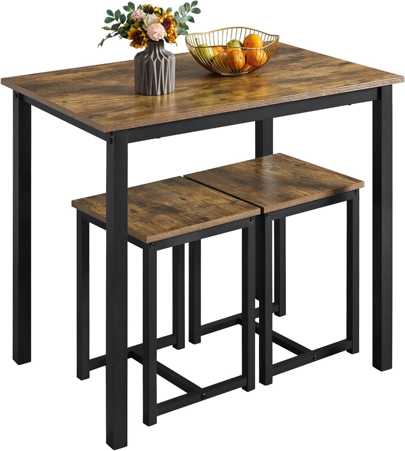 Yaheetech 3 Piece Dining Table Set Kitchen Table & Chair Sets for 2 Breakfast Bar Table and Stools Set with Space Saving Design for Dining Room Living Room Kitchen, Rustic Brown