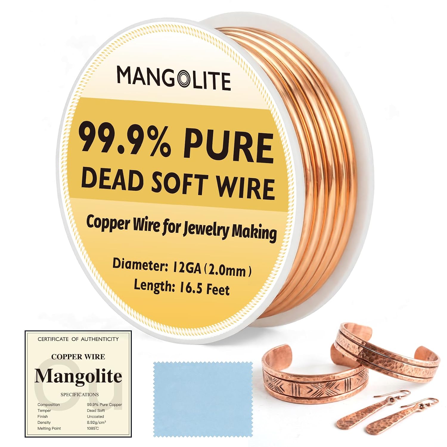 12 Gauge/2.0mm Copper Wire for Jewelry Making, Gardening & Electroculture