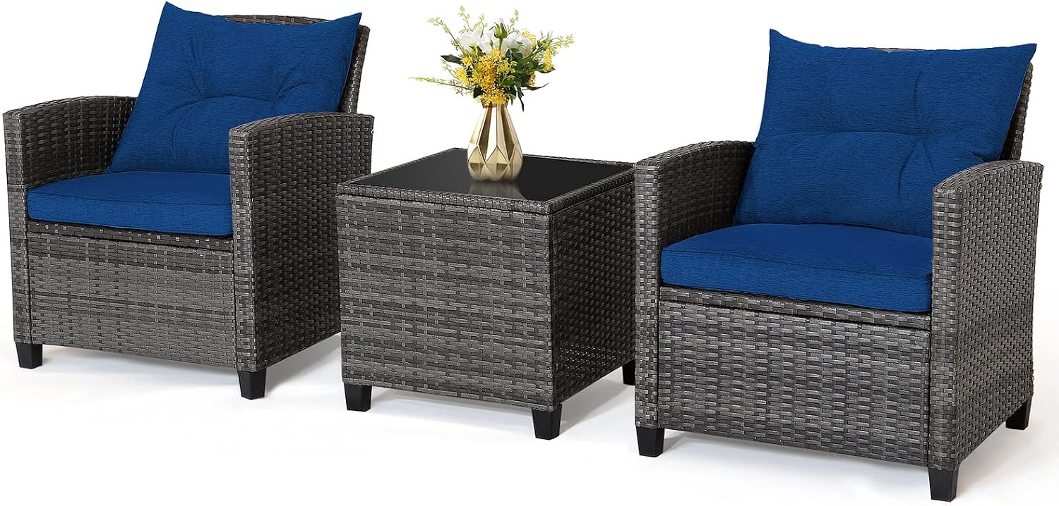 RELAX4LIFE Wicker Patio Furniture Sets - 3 Pieces Patio Rattan Sofa Set