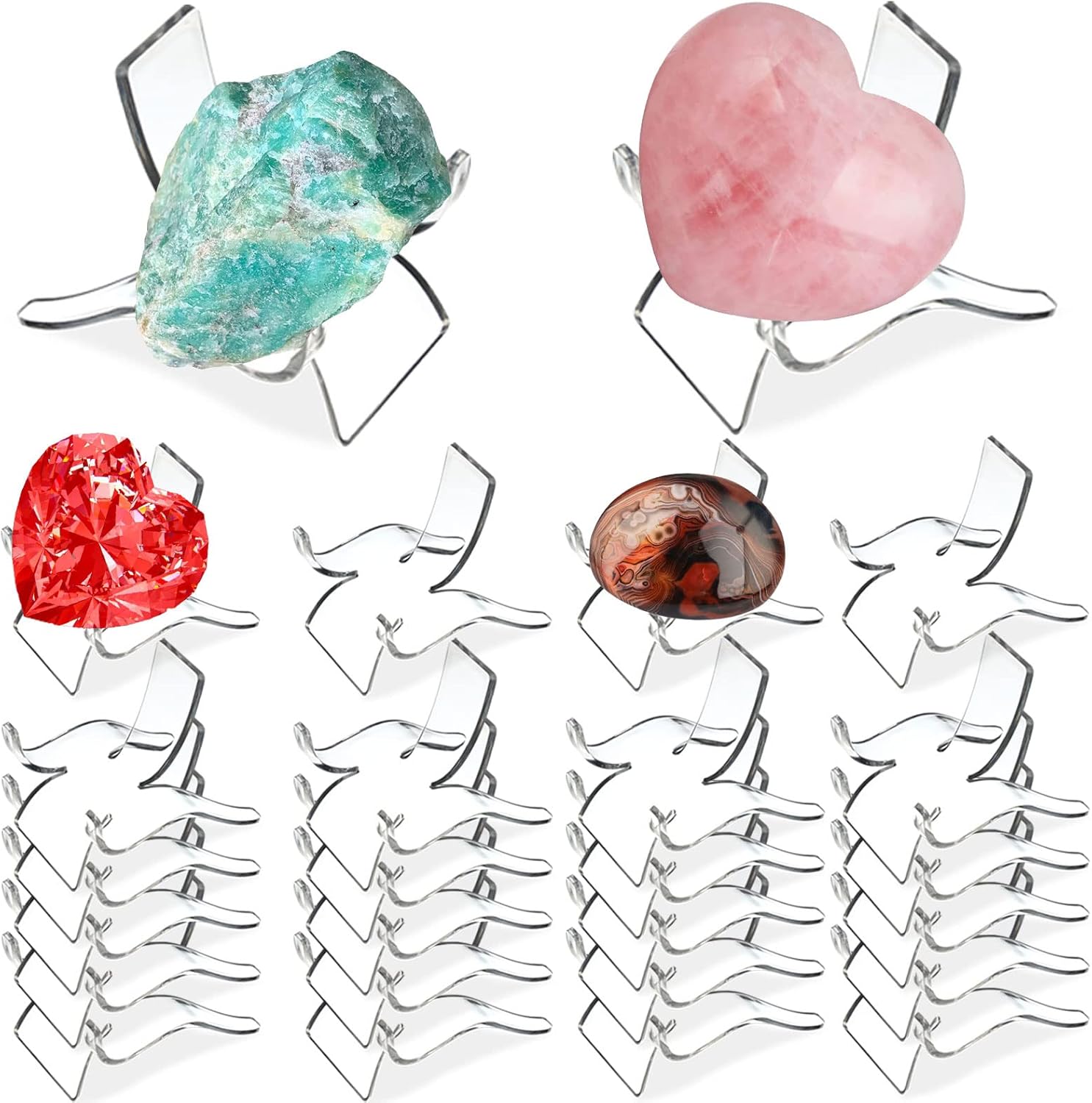 (24 PCS)Display Stand,Acrylic Rock Display stands,Clear Display Easel Stands Pedestal for Crystal Geodes Rock Mineral Agate Fossil Coral crystal/gemstone Small Collectibles Display Stands (Small)