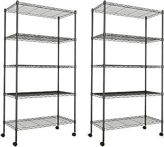 YSSOA Heavy Duty 5-Shelf Storage Shelving Unit, 1250lbs Loading Capacity, 29.92" D x 13.98" W x 62.99" H Adjustable Steel Organizer Wire Rack, Black, 2 Pack