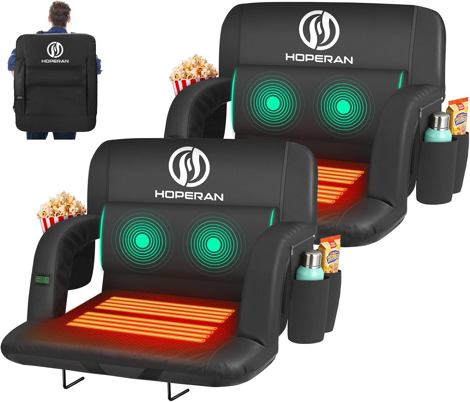 HOPERAN Massage Heated Stadium Seats for Bleachers, Dual Control, Portable