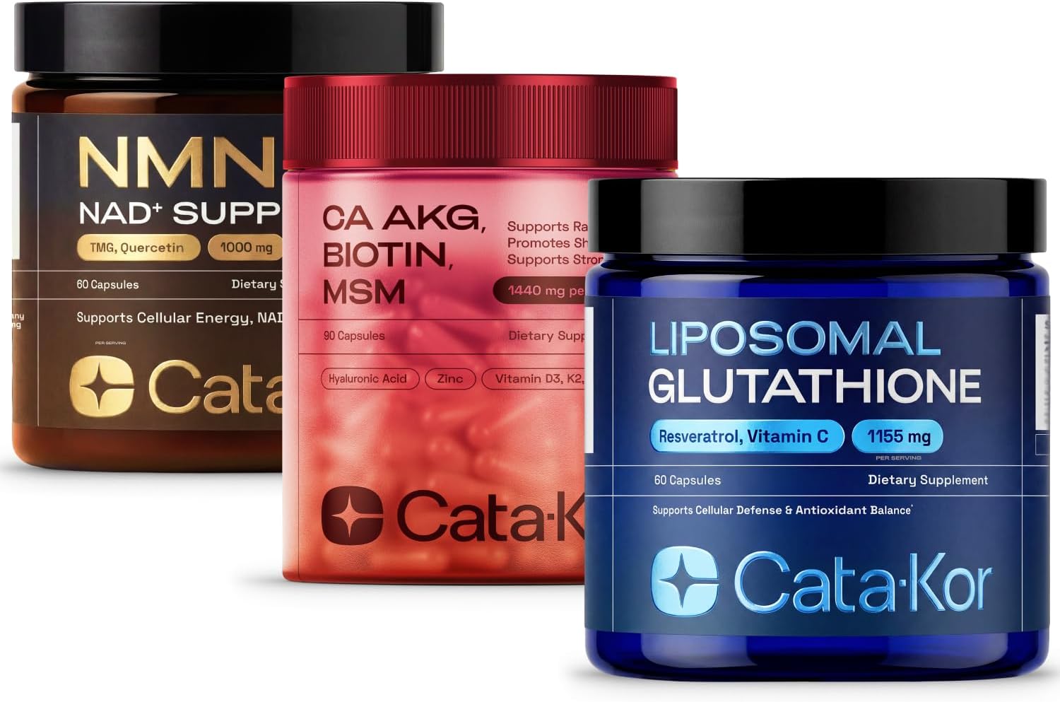 Cata-Kor NMN Supplement, Liposomal Glutathione Supplement & Calcium AKG
