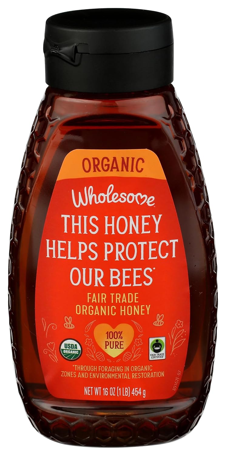 Wholesome Sweeteners 16-Ounce Organic Raw Unfiltered Honey Bottle, 100% Pure, Fair Trade Certified, Non GMO Project Verified, & Gluten Free, 1 Pack