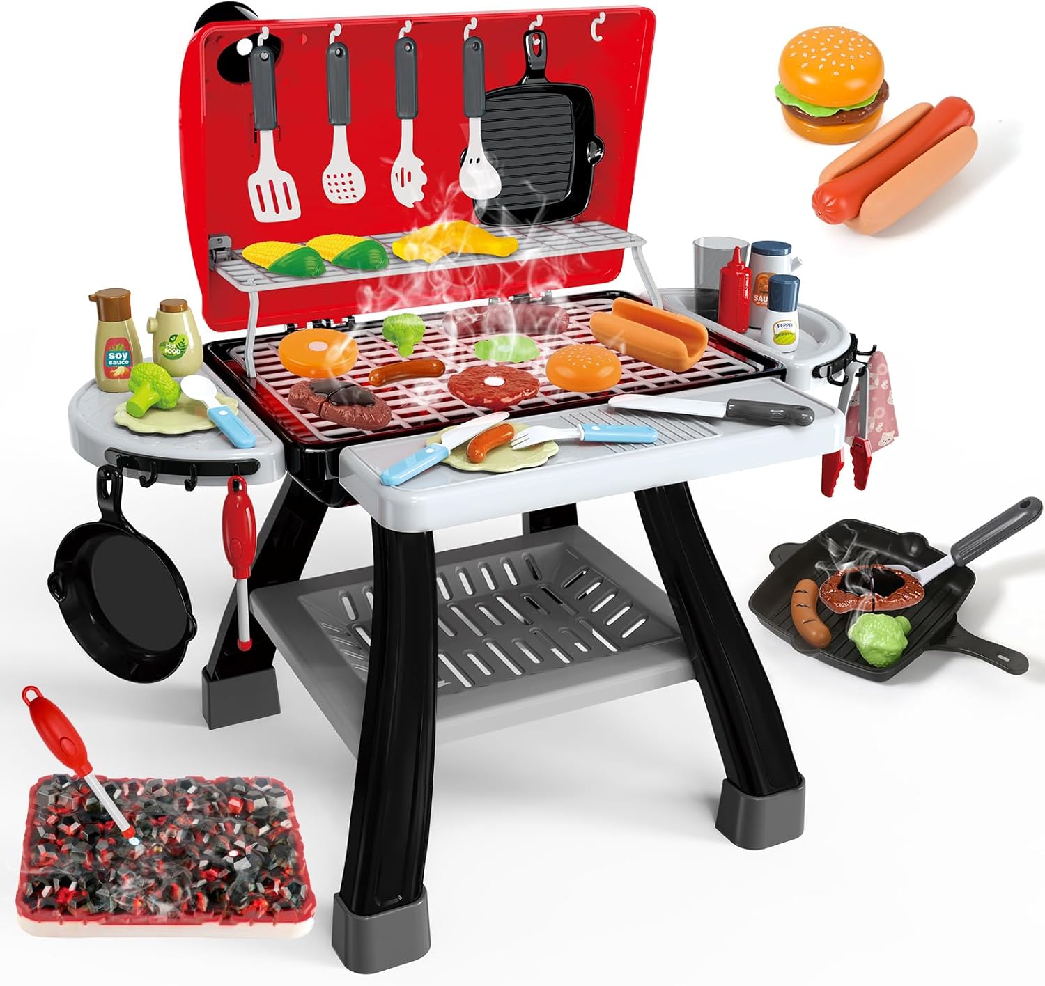 35pcs Kitchen Toy Set, Toy BBQ Grill Set, Cooking Toy Set, Little Chef Play, Kids Grill Playset Interactive BBQ Toy Set, Kids Kitchen Playset Toy Christmas Birthday Gift for Boys Girls