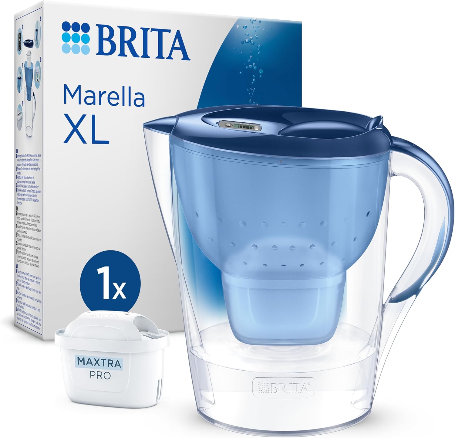 BRITA Water Filter Jug MAXTRA Marella XL, 1x Pure Performance cartridge